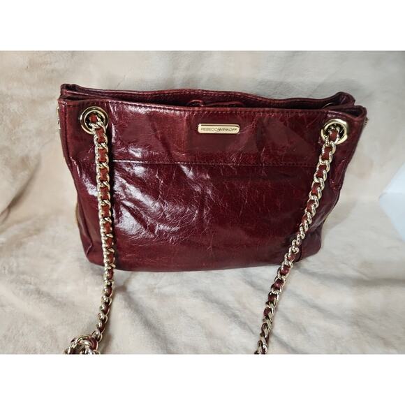 REBECCA MINKOFF SWING RED LEATHER DOUBLE CHAIN SHOULDER BAG 12” X 8” - Picture 1 of 15